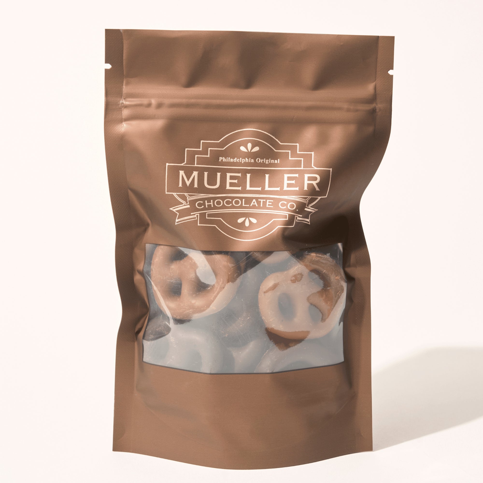 Milk chocolate covered mini pretzel gift bag quarter pound