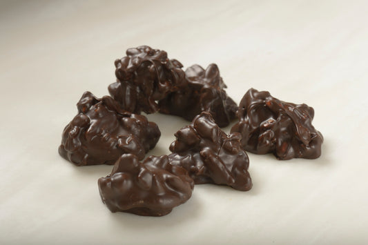 Gourmet Dark Chocolate Pecan Clusters - Handmade with premium chocolate and pecans.