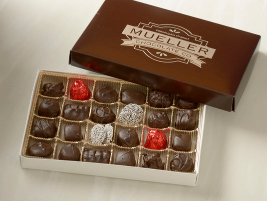 Dark Chocolate Assortment Gift Box: A selection of decadent dark chocolates in various shapes and flavors, beautifully presented in an elegant gift box.