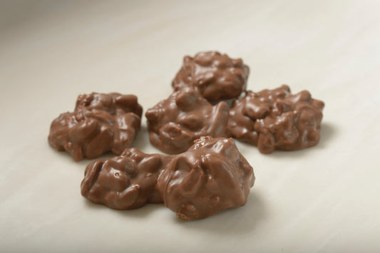 Gourmet Milk Chocolate Pecan Clusters - Handmade with premium chocolate and pecans.