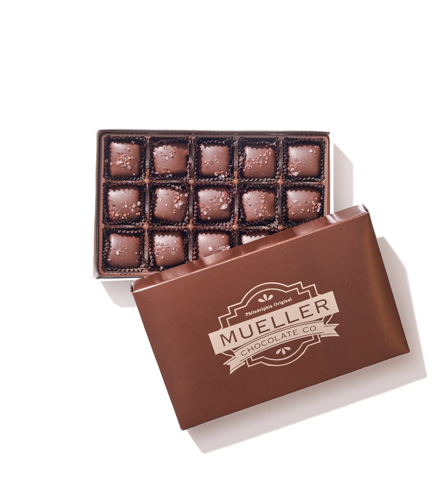 Dark Chocolate Sea Salt Caramels 15 Piece Box - Handmade Gift Box | Mueller Chocolate Co.