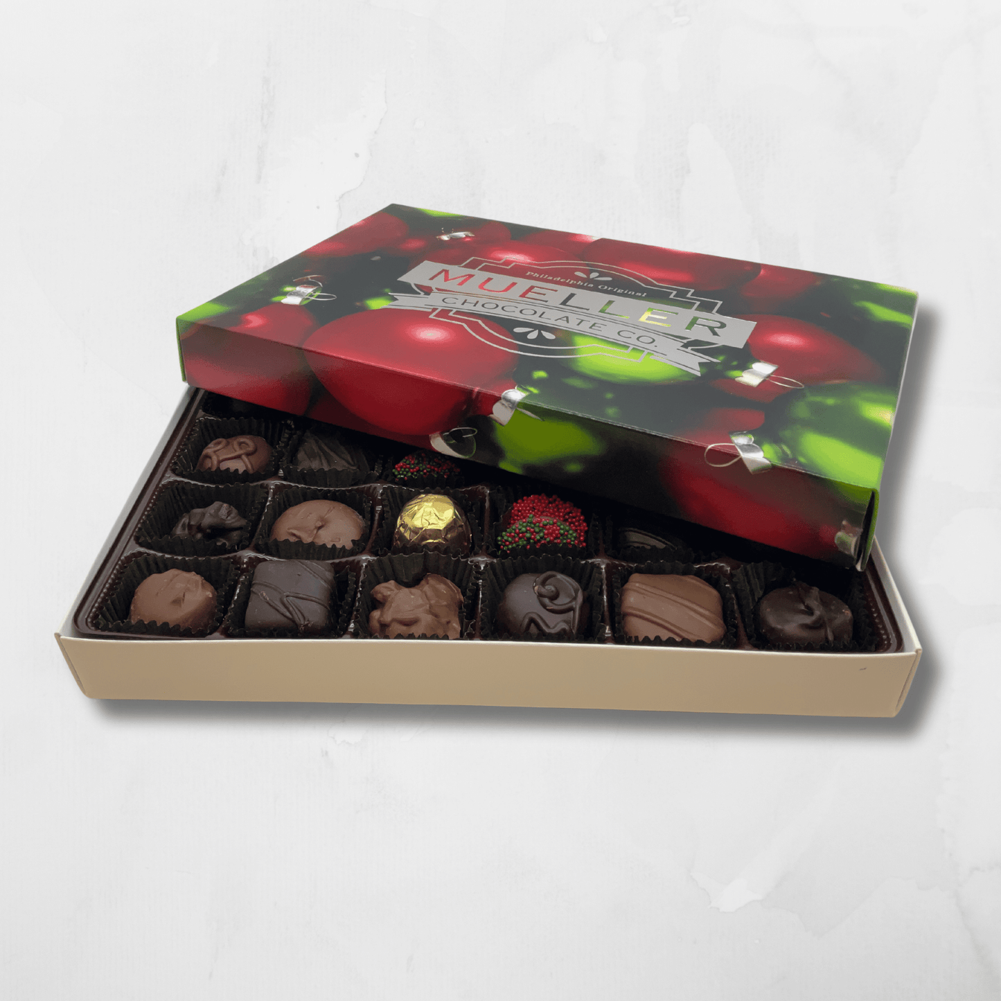 Holiday 24 pc Milk & Dark Chocolate Assortment Gift Box - Handmade | Mueller Chocolate Co.