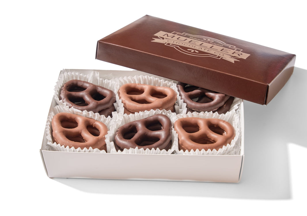 Milk and Dark Chocolate Pretzel Gift Box - Handmade | Mueller Chocolate Co.
