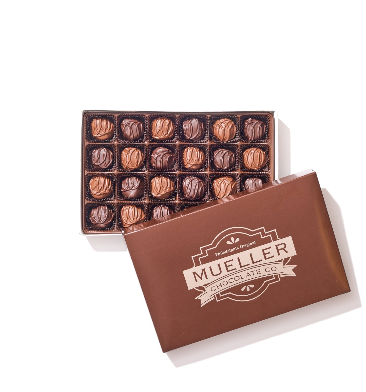 Milk and Dark Raspberry Creams Gift Box – 24 Piece - Handmade | Mueller Chocolate Co.