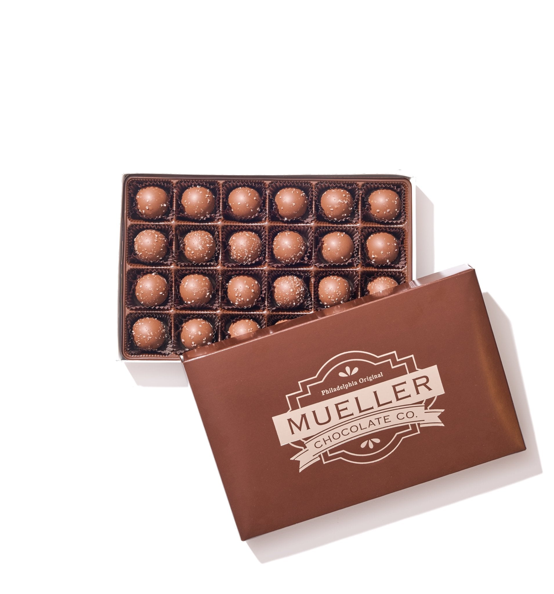 Milk Chocolate Sea Salt Caramel Truffle Gift Box – 24 Piece - Handmade Gift Box | Mueller Chocolate Co.