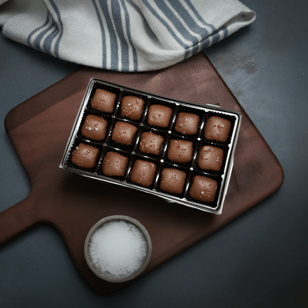 Milk Chocolate Sea Salt Caramels 15 Piece Box - Handmade Gift Box | Mueller Chocolate Co.