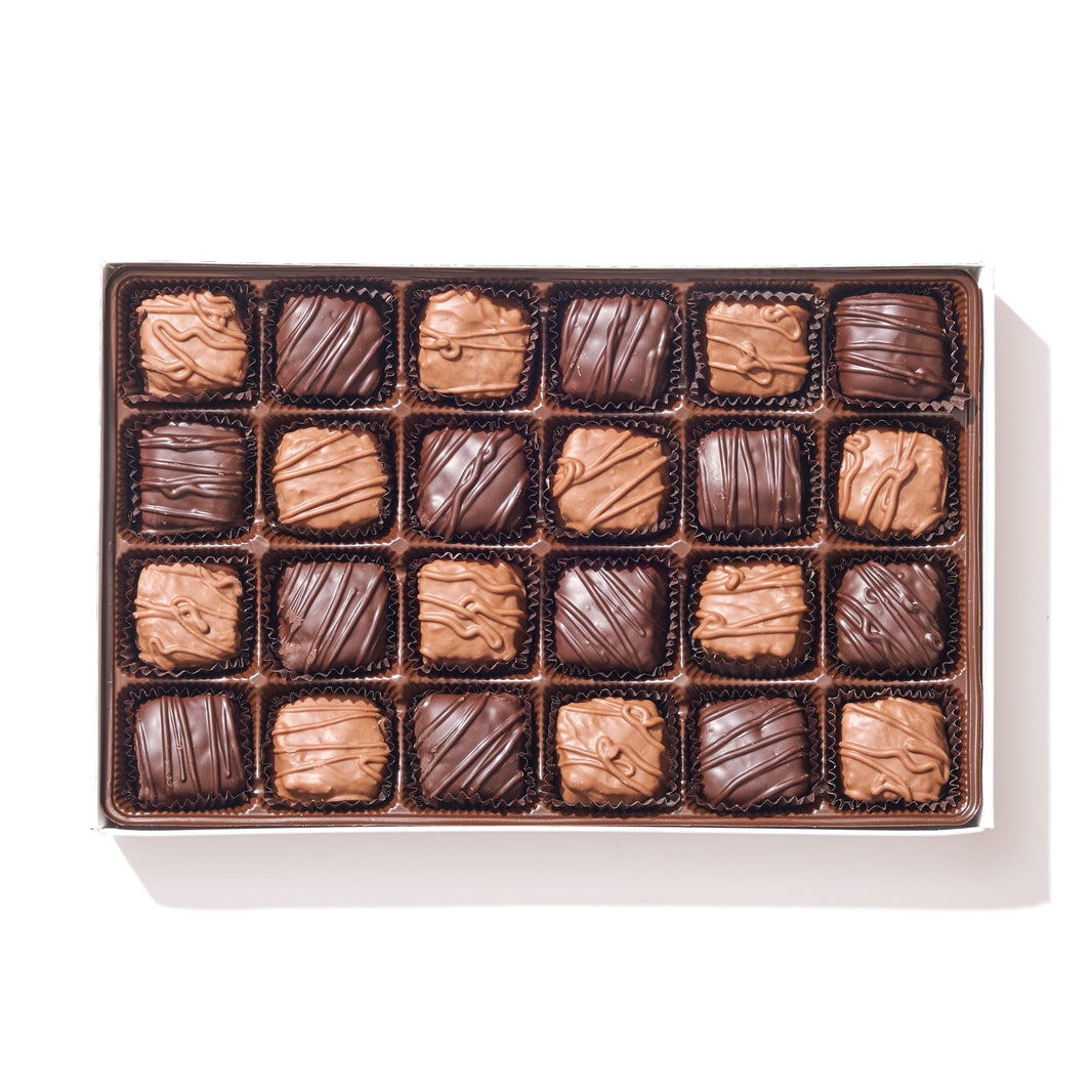 Milk & Dark Raspberry Jellies Gift Box – 24 Piece - Handmade Chocolate | Mueller Chocolate Co.