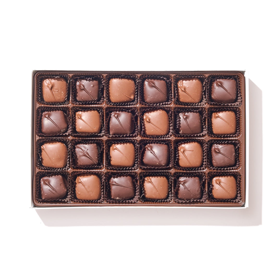 Mixed Milk and Dark Chocolate Covered Caramels 24pc - Handmade Chocolate | Mueller Chocolate Co.