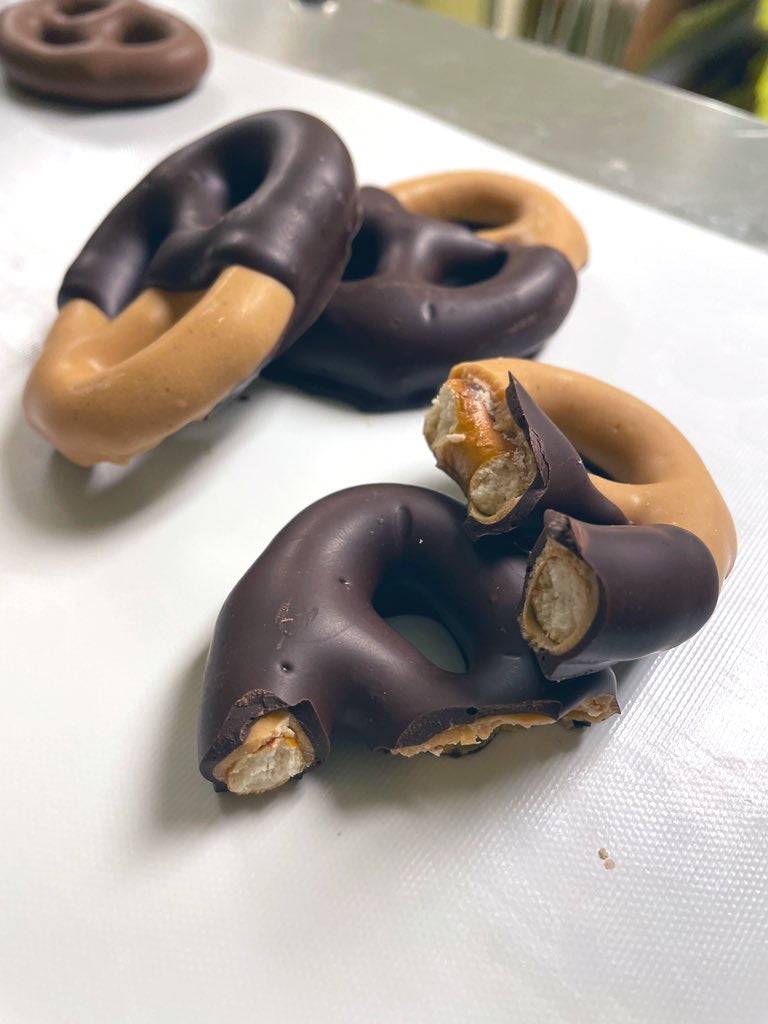 Peanut Butter Dark Chocolate Half - Dipped Pretzels - Handmade Chocolate | Mueller Chocolate Co.