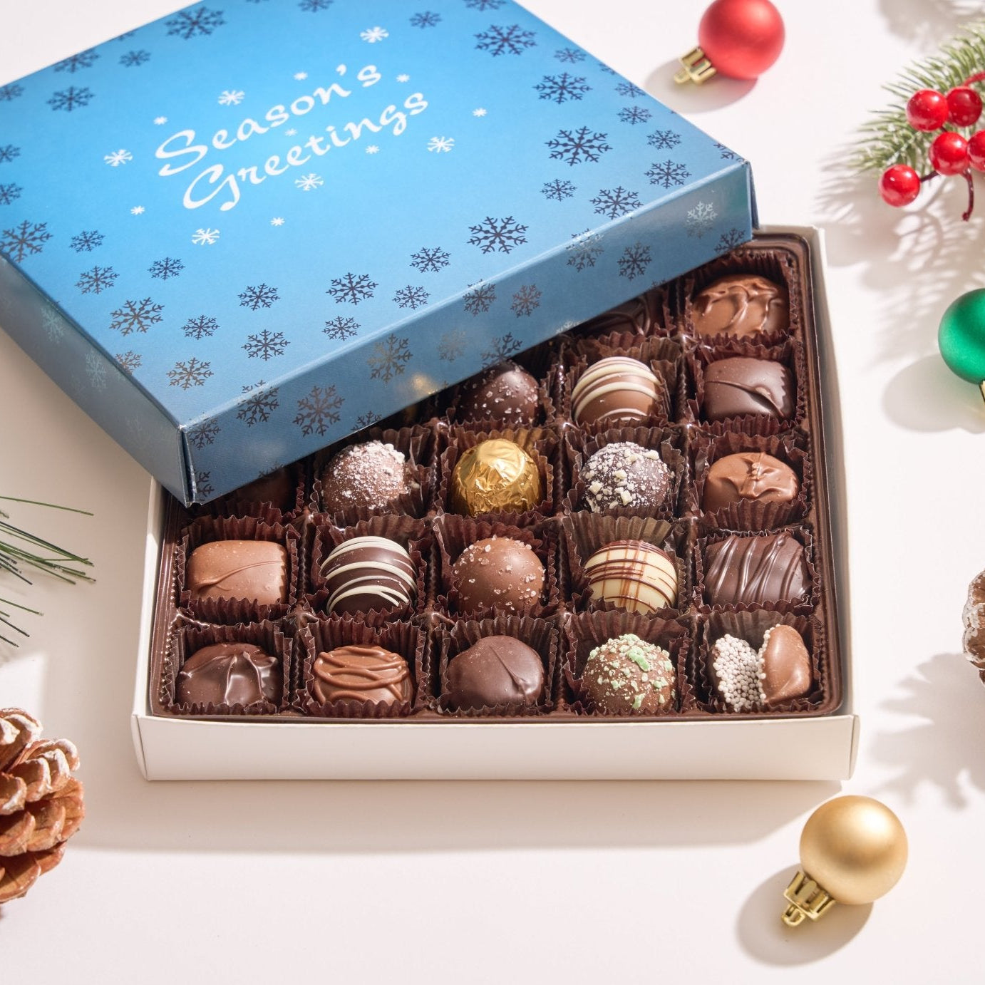 Season's Greetings Milk and Dark Chocolate Assortment Gift Box - Handmade | Mueller Chocolate Co.