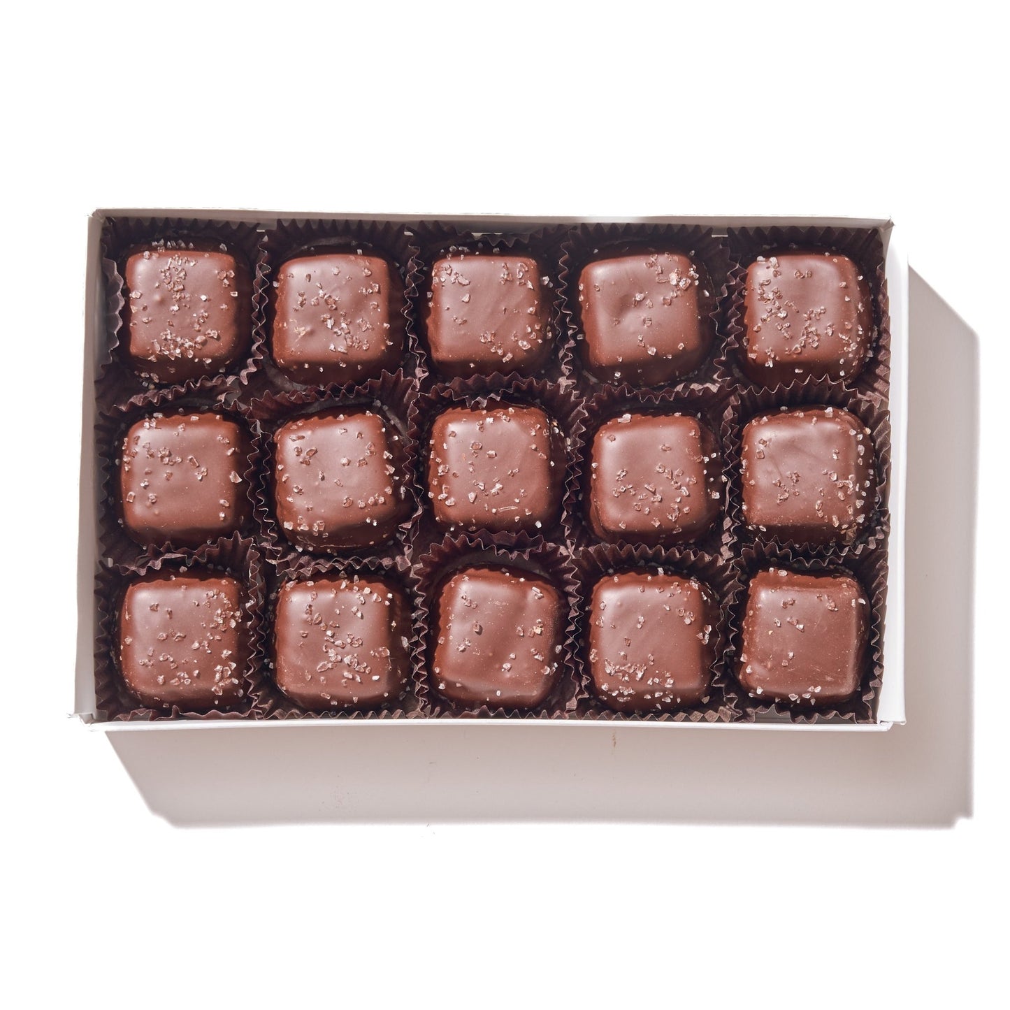 Sugar Free Dark Chocolate Sea Salt Caramels – 15 Piece Gift Box - Handmade | Mueller Chocolate Co.