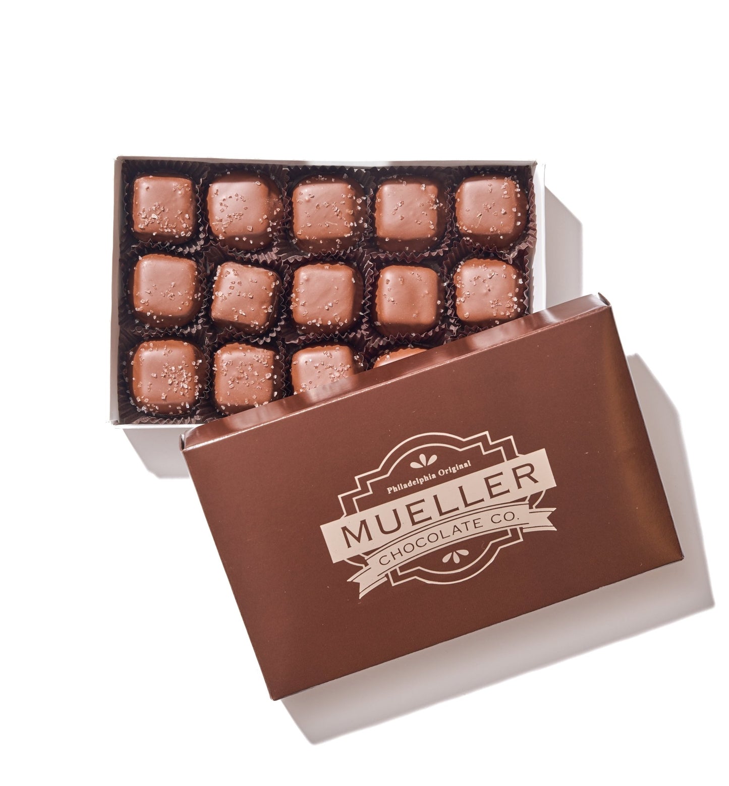 Sugar Free Milk Chocolate Sea Salt Caramels – 15 Piece Gift Box - Handmade | Mueller Chocolate Co.