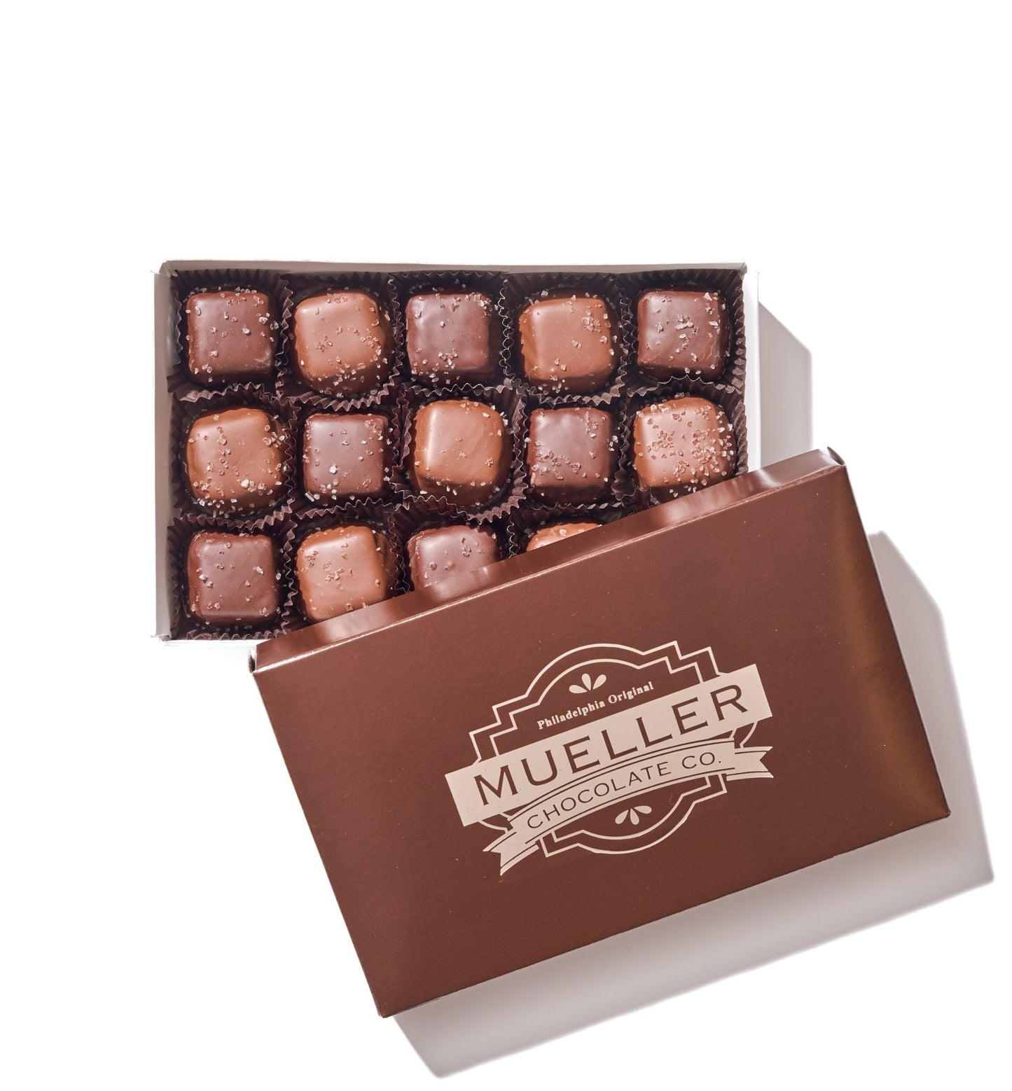 Sugar - Free Milk & Dark Chocolate Sea Salt Caramels – 15 Piece Gift Box - Handmade | Mueller Chocolate Co.