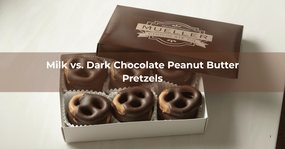 Milk vs. Dark Chocolate Peanut Butter Chocolate Covered Pretzels - Mueller Chocolate Co