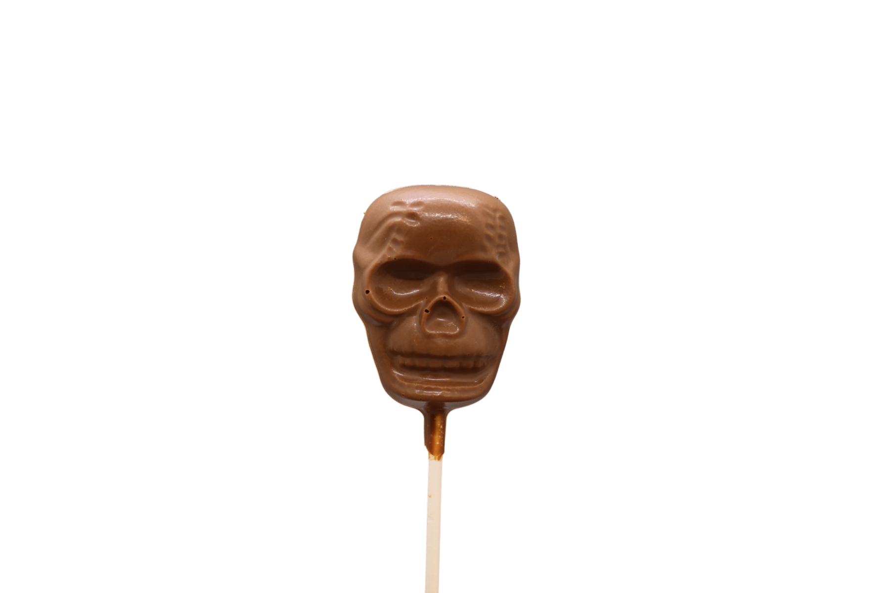 Spooky chocolate lollipop shaped like a skull