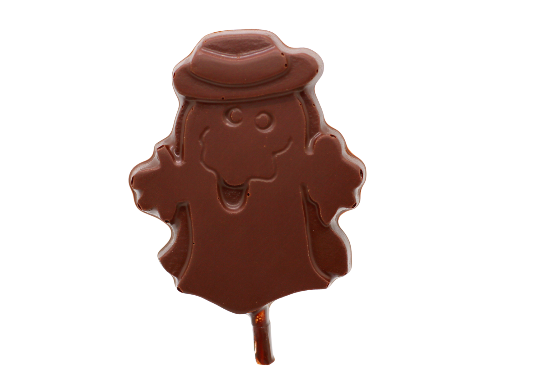 Spooky delight! Halloween Chocolate Pop with a ghost wearing a cap – a whimsical treat for the season's festivities.