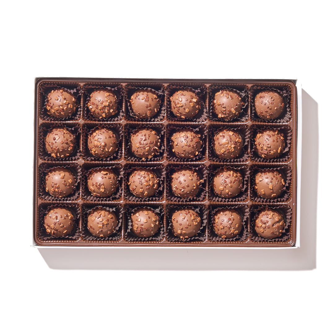 Milk Chocolate Tiramisu Truffle Gift Box – 24 espresso and mocha-infused truffles in creamy milk chocolate, perfect for gifting.