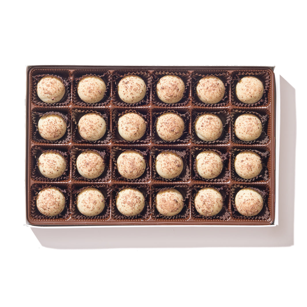 White Chocolate Truffle Gift Box – 24 creamy truffles in elegant packaging, perfect for gifting and shipped nationwide.