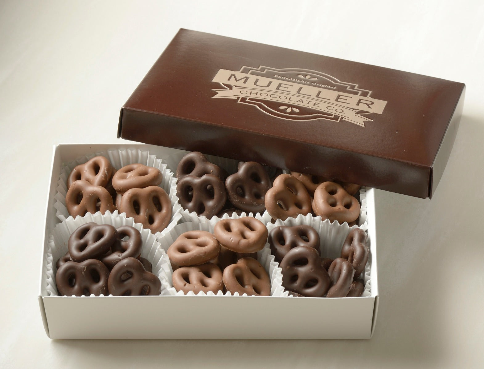 Milk & Dark Chocolate Covered Mini Pretzels | Mueller Chocolate Co.