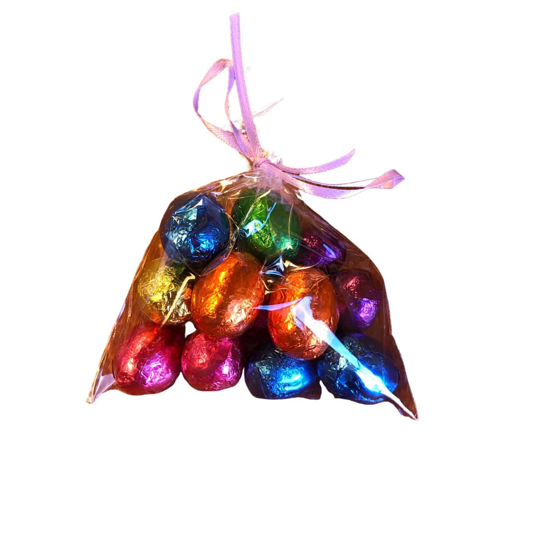 Dark Chocolate Foiled Egg gift bags - Handmade Chocolate | Mueller Chocolate Co.