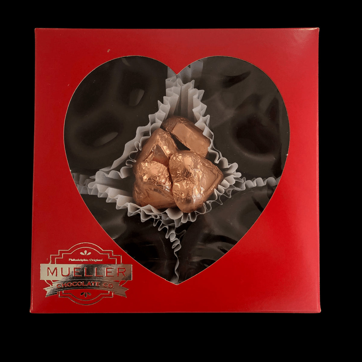Dark Chocolate Pretzel Heart Window Box - Handmade Gift Box | Mueller Chocolate Co.