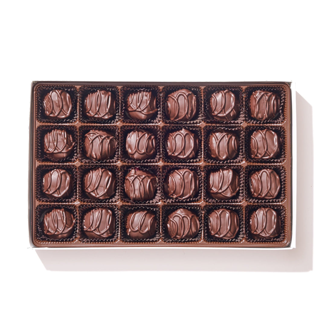 Dark Chocolate Raspberry Creams Gift Box – 24 Piece - Handmade Gift Box | Mueller Chocolate Co.