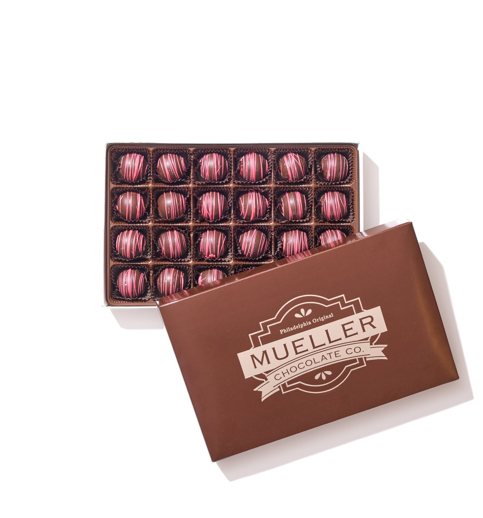 Dark Chocolate Raspberry Truffle Gift Box – 24 Piece - Handmade Chocolate | Mueller Chocolate Co.