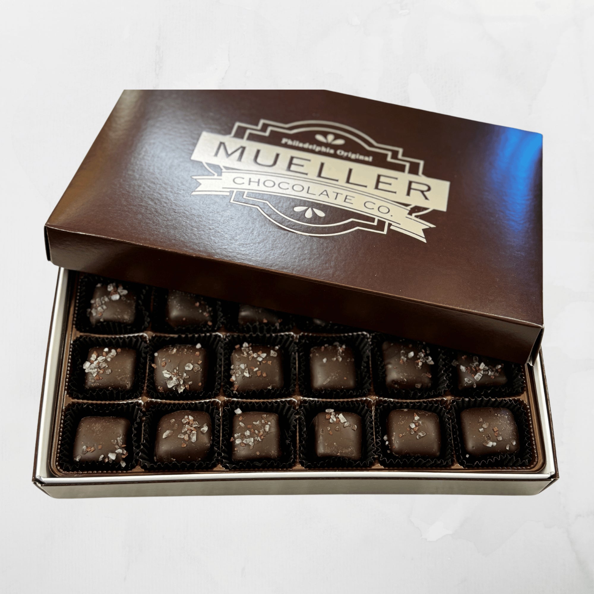 Dark Chocolate Sea Salt Caramel 24 Piece box - Handmade Gift Box | Mueller Chocolate Co.