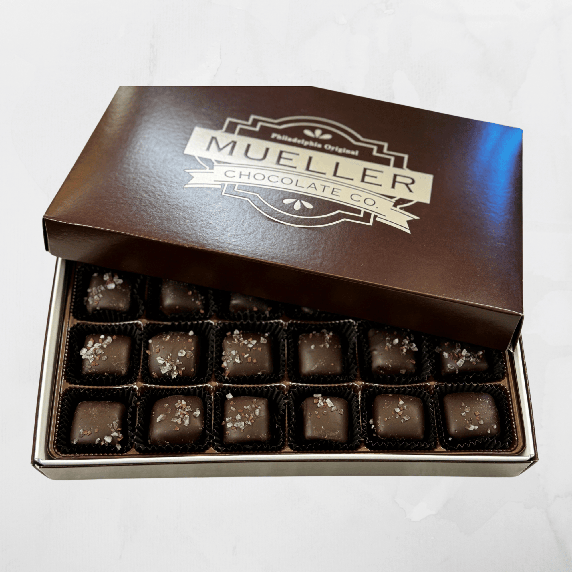 Dark Chocolate Sea Salt Caramel 24 Piece box - Handmade Gift Box | Mueller Chocolate Co.