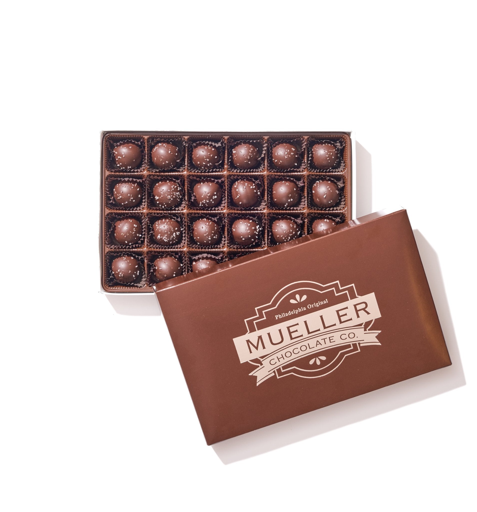 Dark Chocolate Sea Salt Caramel Truffle Gift Box – 24 Piece - Handmade Gift Box | Mueller Chocolate Co.