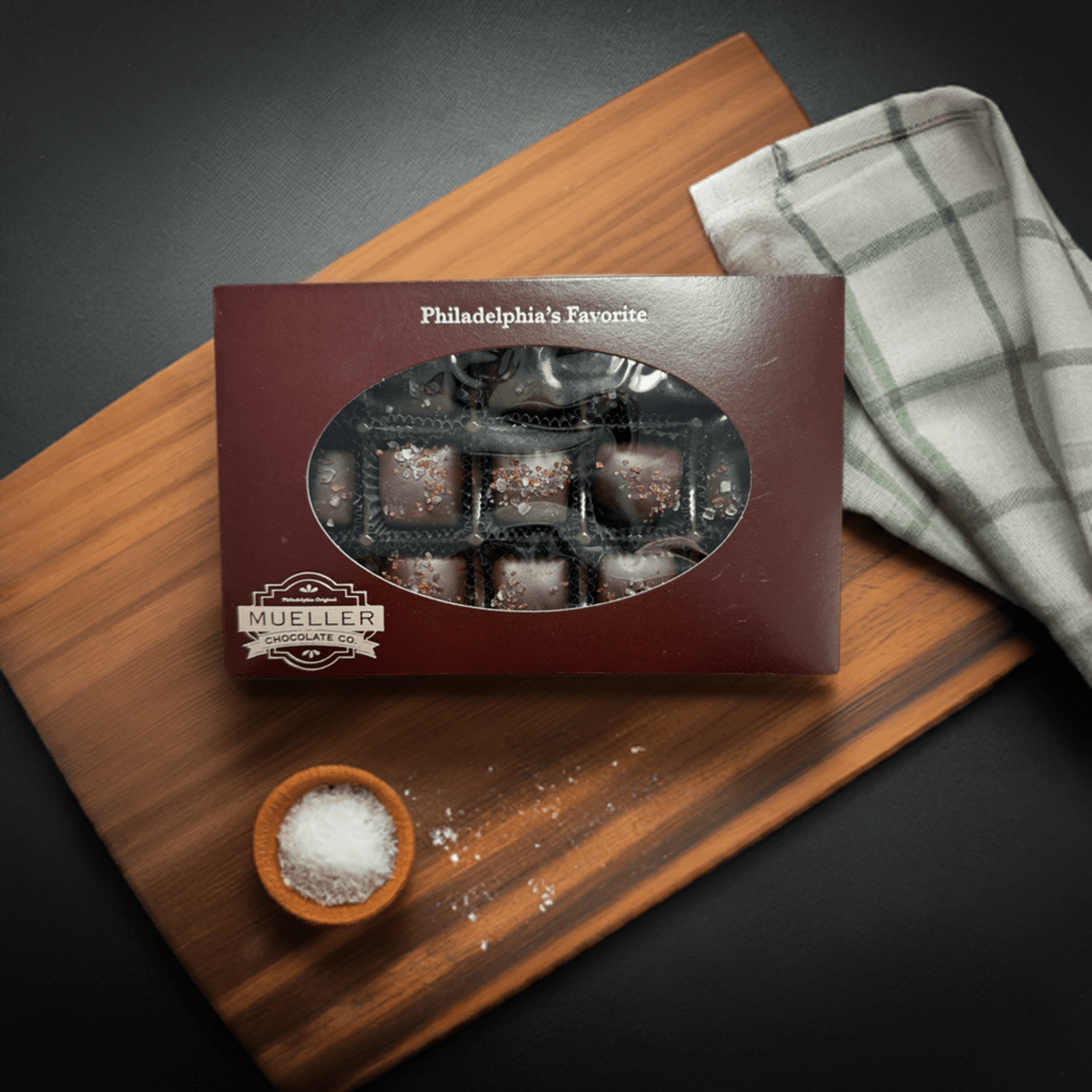 Dark Chocolate Sea Salt Caramels 15 Piece Box - Handmade Gift Box | Mueller Chocolate Co.
