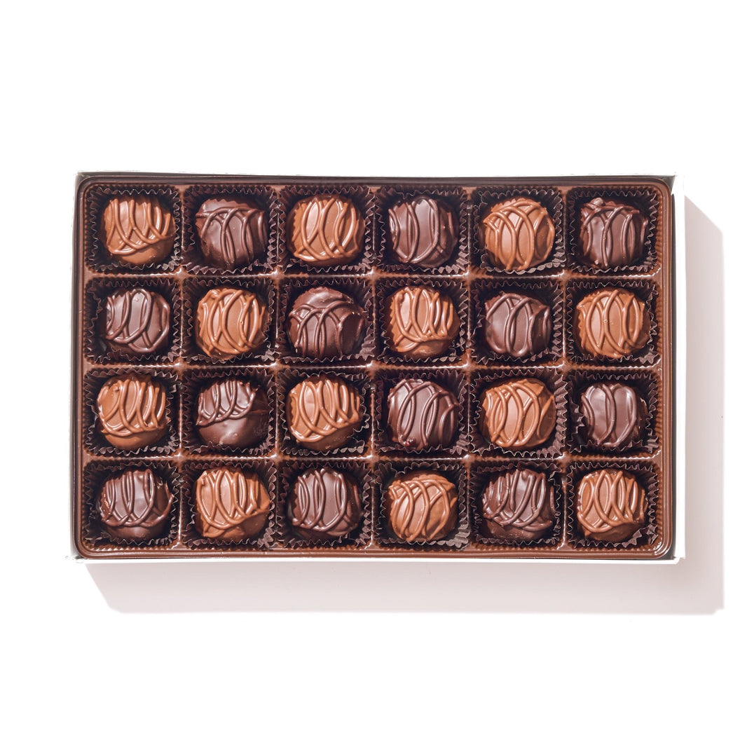 Milk and Dark Raspberry Creams Gift Box – 24 Piece - Handmade | Mueller Chocolate Co.