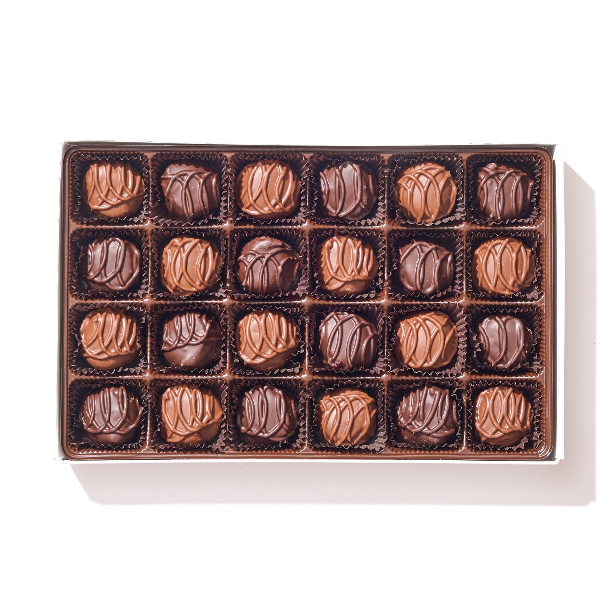 Milk and Dark Raspberry Creams Gift Box – 24 Piece - Handmade | Mueller Chocolate Co.