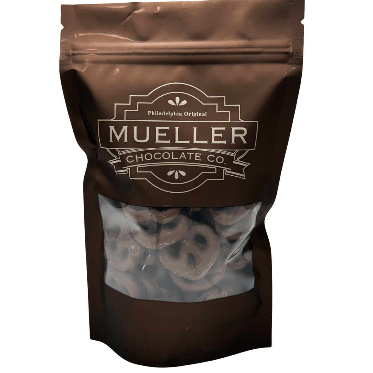 Bag of handmade milk chocolate covered mini pretzels