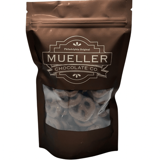 Bag of handmade milk chocolate covered mini pretzels