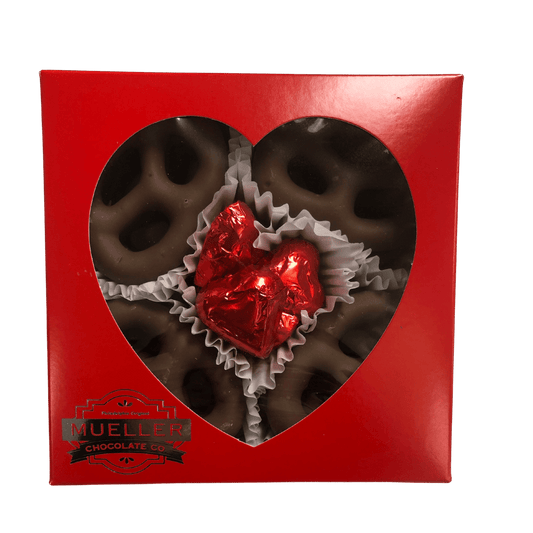 Milk Chocolate Pretzel Heart Window Box - Handmade Gift Box | Mueller Chocolate Co.