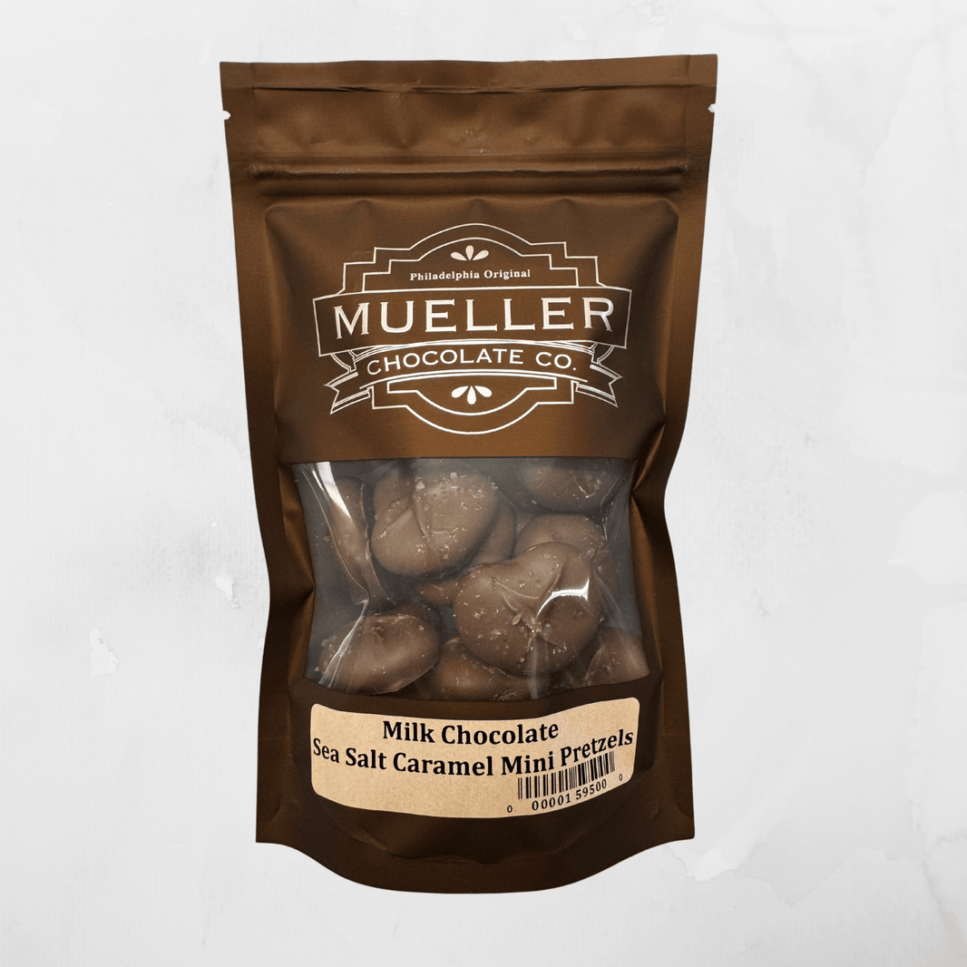 Milk Chocolate Sea Salt Caramel Pretzels in a gift bag.