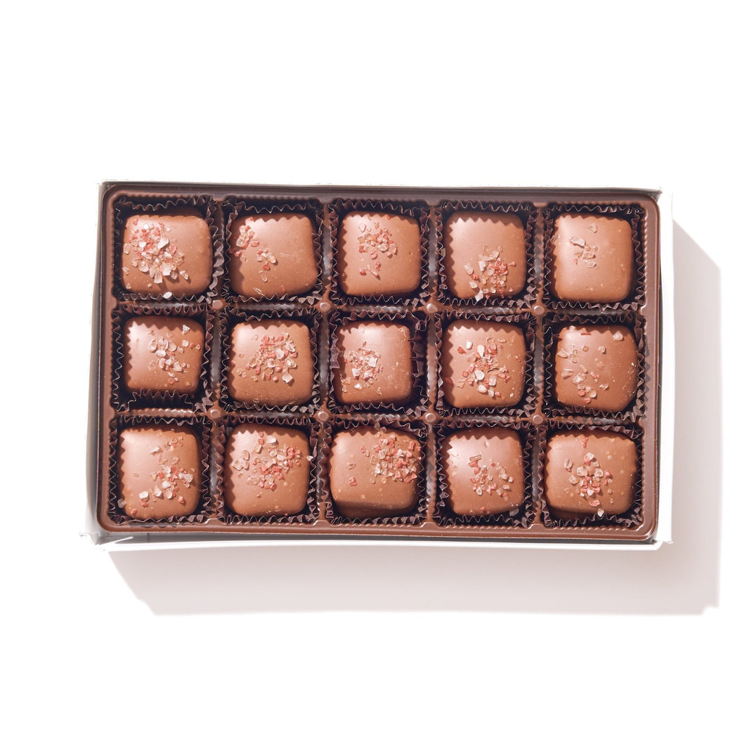 Milk Chocolate Sea Salt Caramels 15 Piece Box - Handmade Gift Box | Mueller Chocolate Co.