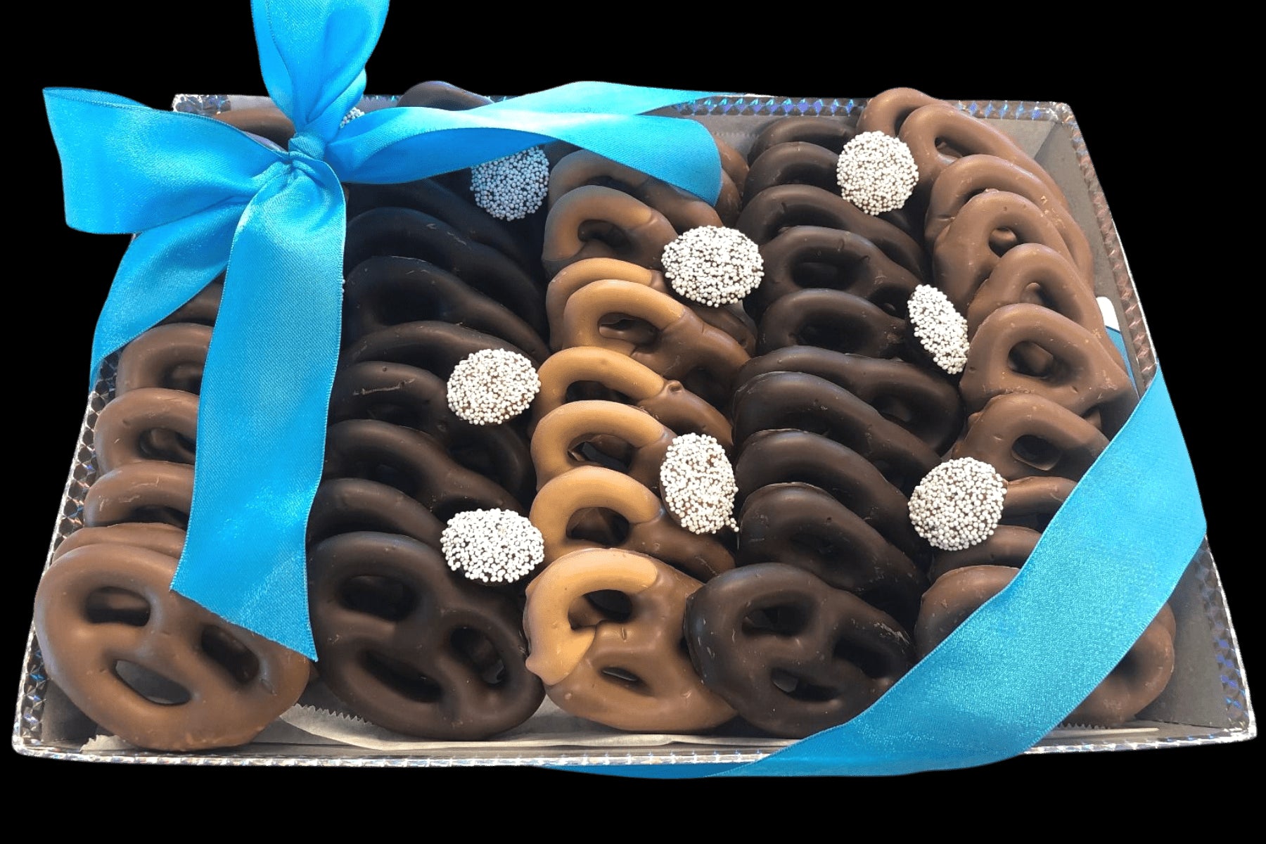 Mixed Chocolate Covered Pretzel Gift Tray (50pc) - Handmade Gift Tray | Mueller Chocolate Co.