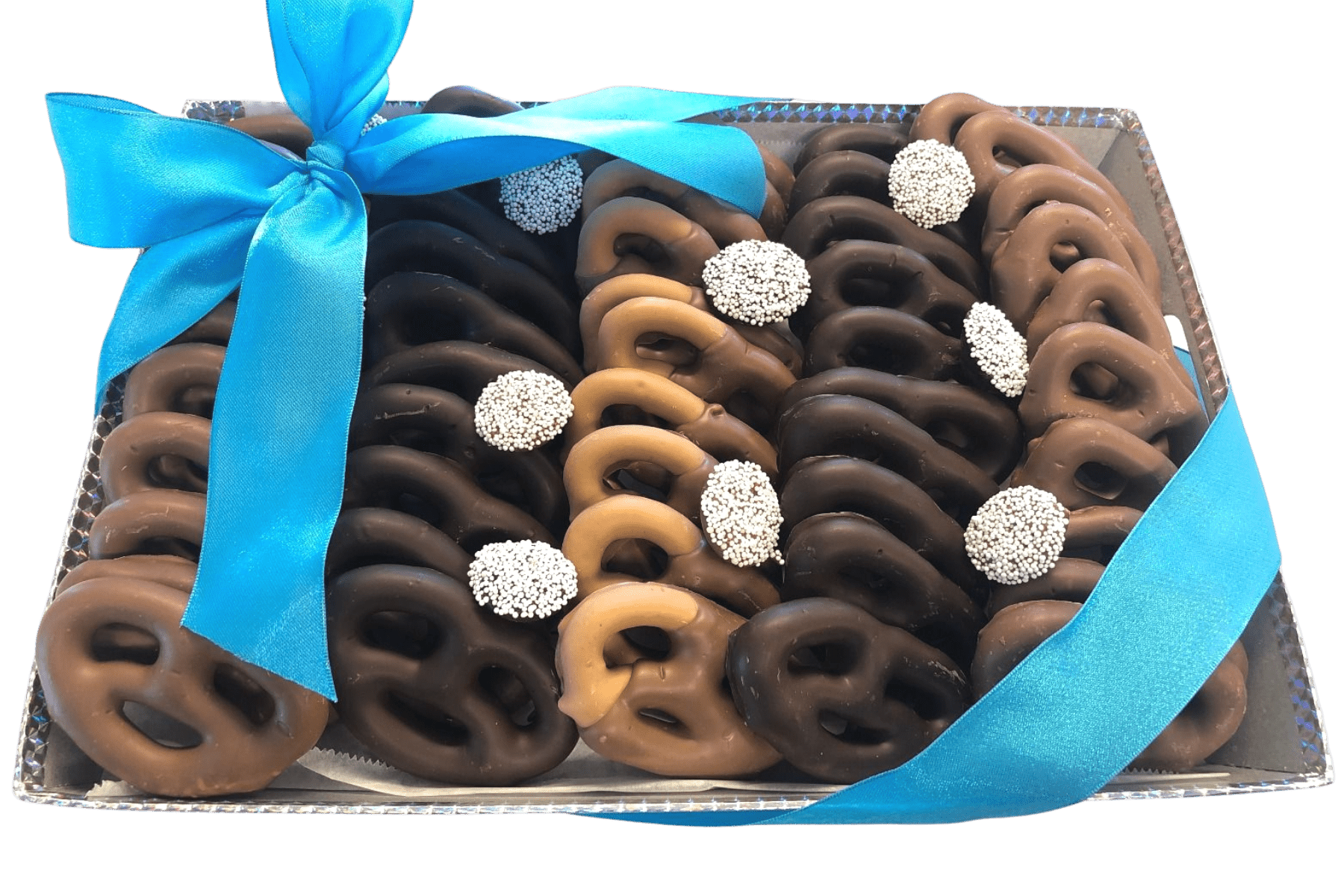 Mixed Chocolate Covered Pretzel Gift Tray (50pc) - Handmade Gift Tray | Mueller Chocolate Co.