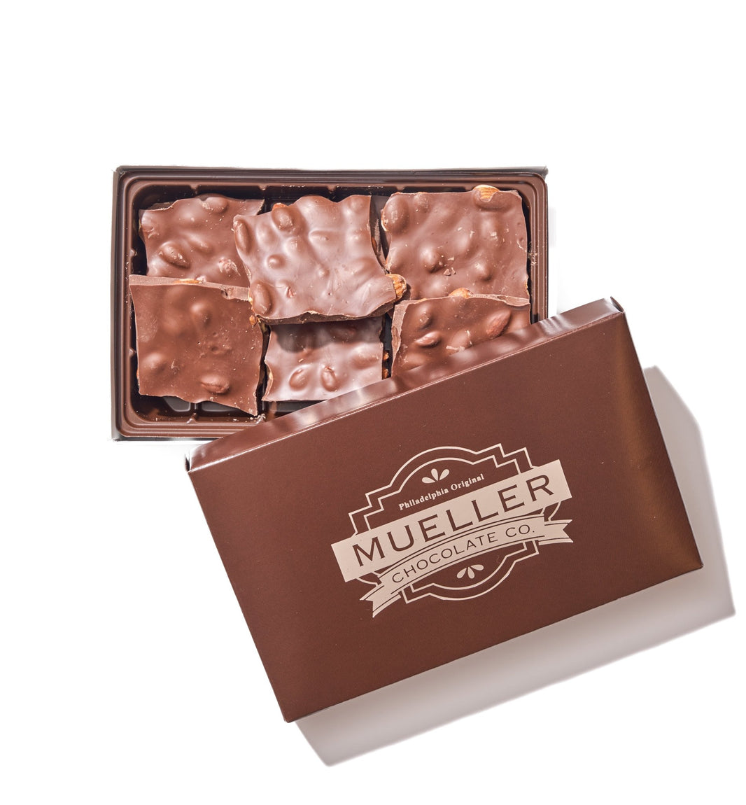 Sugar Free Milk Chocolate Almond Bark – ½ lb Gift Box - Handmade Chocolate | Mueller Chocolate Co.