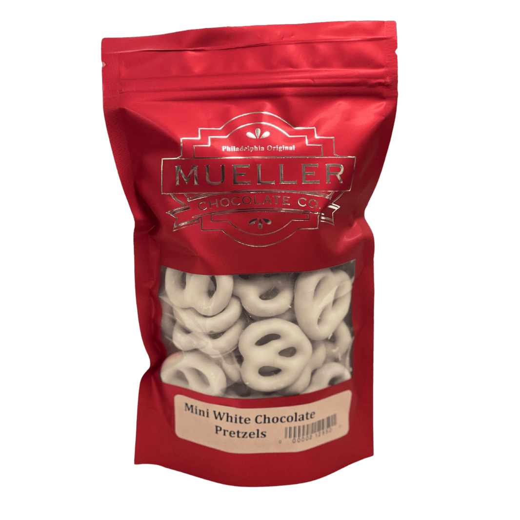 White Chocolate Covered Mini Pretzel Holiday Bag - Handmade Chocolate | Mueller Chocolate Co.