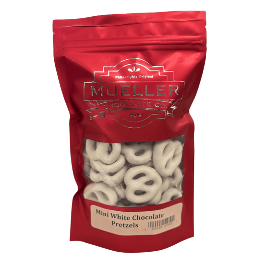White Chocolate Covered Mini Pretzel Holiday Bag - Handmade Chocolate | Mueller Chocolate Co.